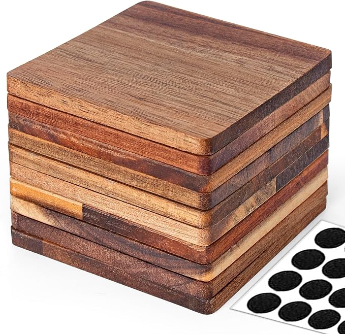 10 Pieces Unfinished Wood Coasters, 4 Inch Square Acacia Wooden Coasters by Aweyka