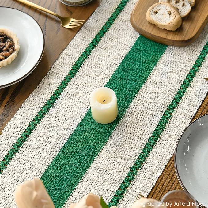 Artoid Mode Emerald Green Rustic Woven Table Runner 12x48 Inch | Holiday - Image 4