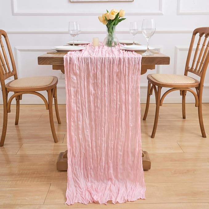 Asee'm 4pcs Blush Pink Cheesecloth Table Runner Summer 10FT Gauze Sheer | Boho - Image 6