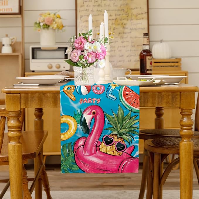 Summer Tropical Floral Table Runner Spring Fun Float Party Burlap Table Runners - Image 3