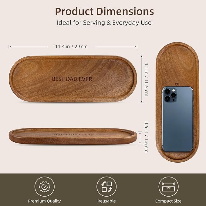 Best Dad Ever Wooden Tray, Wood Serving Tray Decorative Tray - Image 3