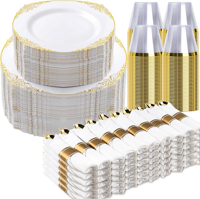 Bestluck 700PCS Gold Disposable Dinnerware by Bestluck