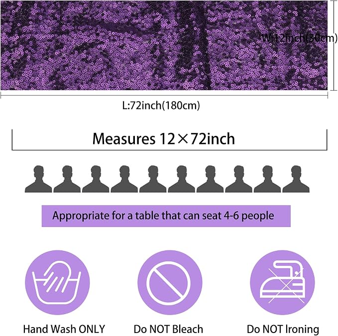 12 Packs 12 X 72 Inch Purple Sequin Table Runner Glitter Dining Table Runner - Image 3