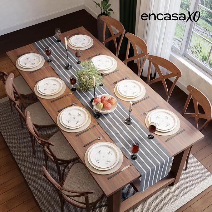 Encasa XO Cotton Dining Table Runner | Roma Grey Stripes | Size 13x72 in - Image 4