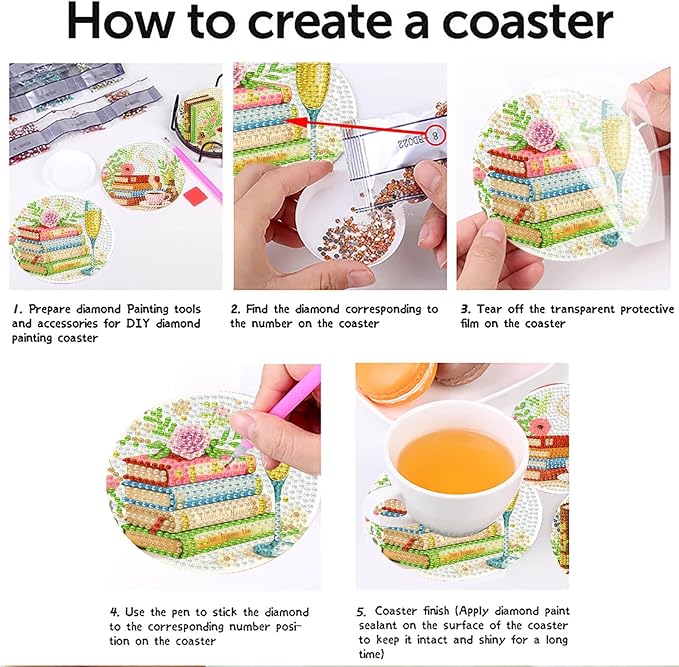 Mrnsiet 8PCS Books Diamond Art Coaster Kits - Image 5