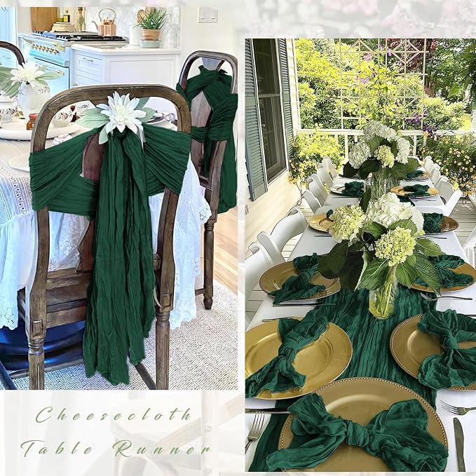 25 Pack Emerald Green Cheesecloth Table Runner 17 x 108 Inch Gauze Table Runner - Image 3