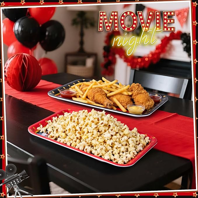 Vesici 4 Pack Movie Night Melamine Serving Trays, 13 x 10 Inch Rectangular - Image 6