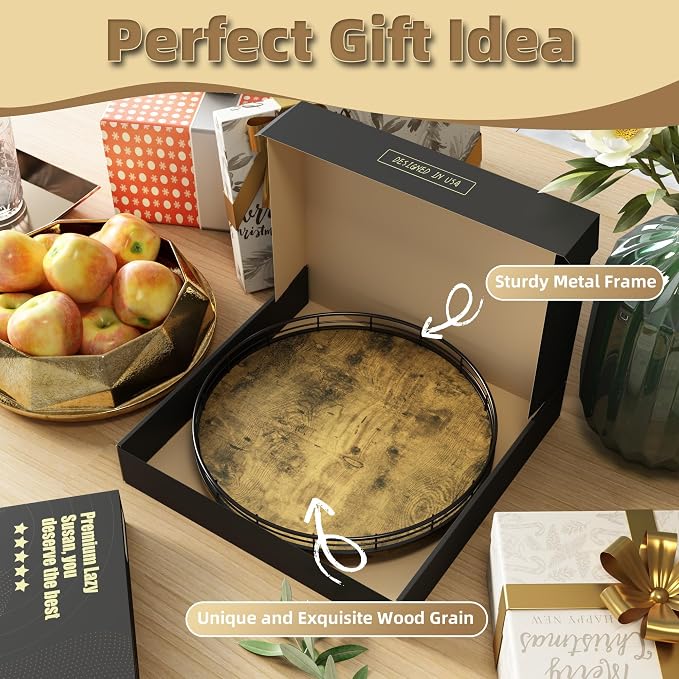 Lazy Susan Turntable Organizer for Table Top, 12’’ Round Wooden Lazy Susan for - Image 7
