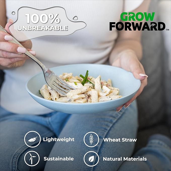 Grow Forward Premium Wheat Straw Pasta Bowls - 30oz Unbreakable Wide & Shallow - Image 4