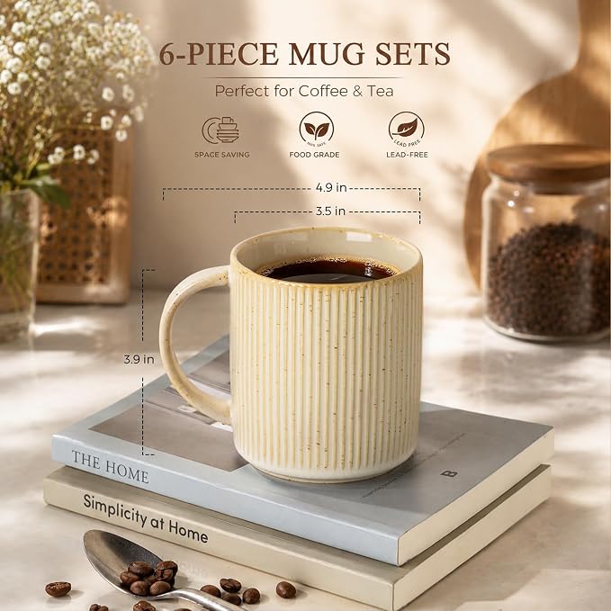 theterra Ceramic Coffee Mugs Set of 6, 14.2 oz Coffee Cups - Image 3