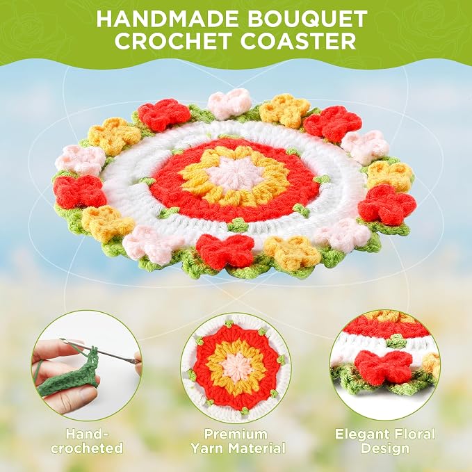 Crochet Flower Coasters, Handmade Bouquet Coasters - Image 4