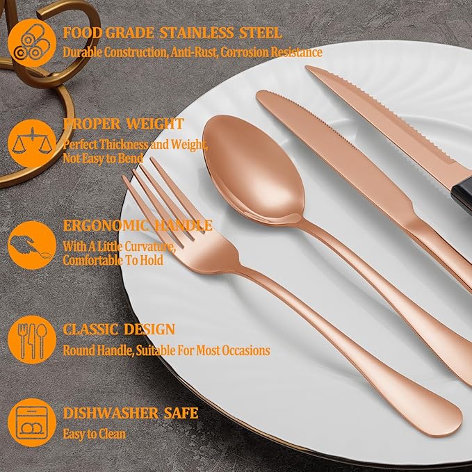 48 Pcs Rose Gold Silverware Set - Image 3