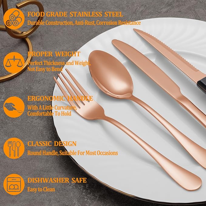 72 Pcs Rose Gold Silverware Set - Image 3
