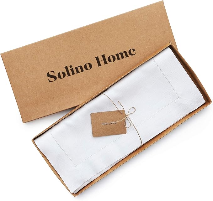 Solino Home 100% Pure Linen Dining Table Runner White Hemstitch, 14 x 60 in | - Image 6