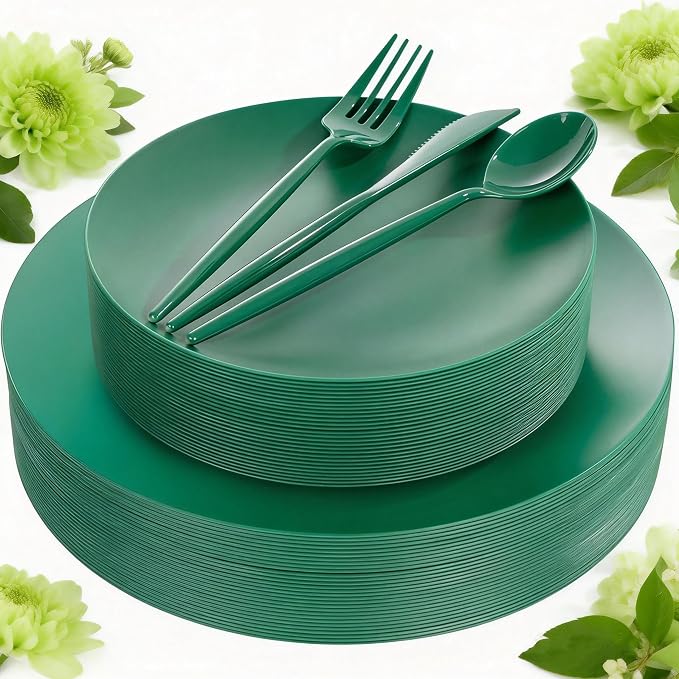 EI 150pcs Green Plastic Plates, Fancy Plastic Dinnerware Set, Dinner Plate by Ejonirinjonir