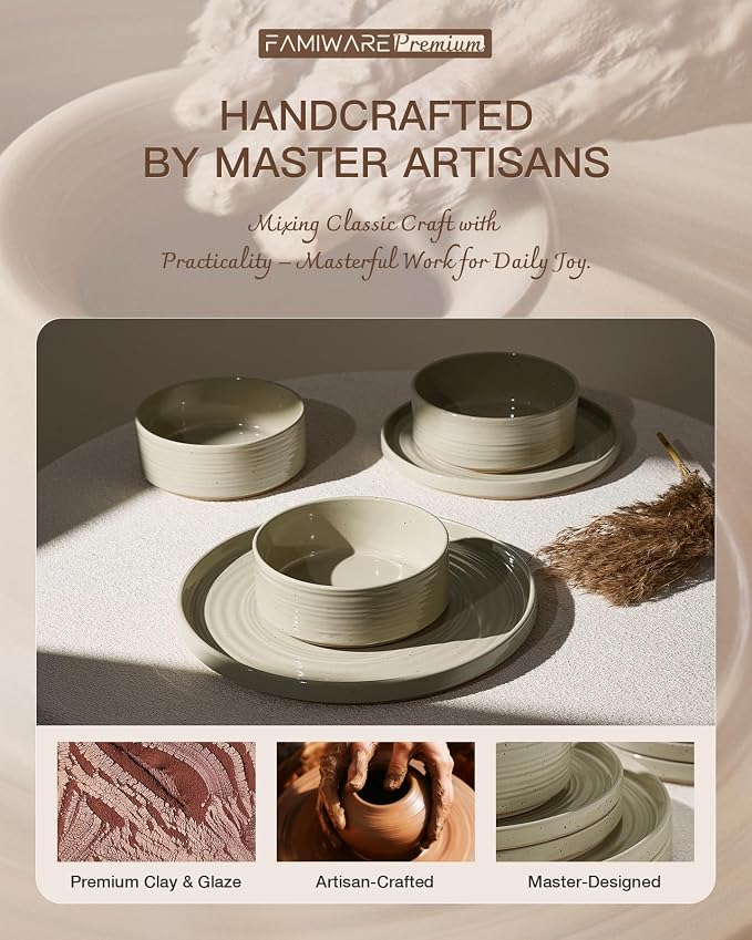 Dinnerware Set for 4, Ceramic Plates & Bowls - Image 6