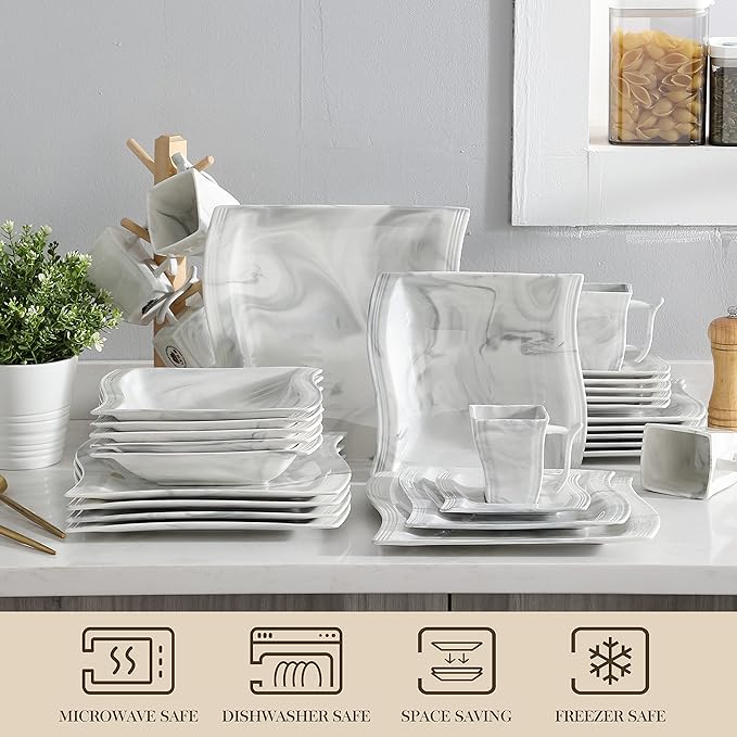 MALACASA Plates and Bowls Sets, 30 Piece Porcelain Dinnerware Sets - Image 4