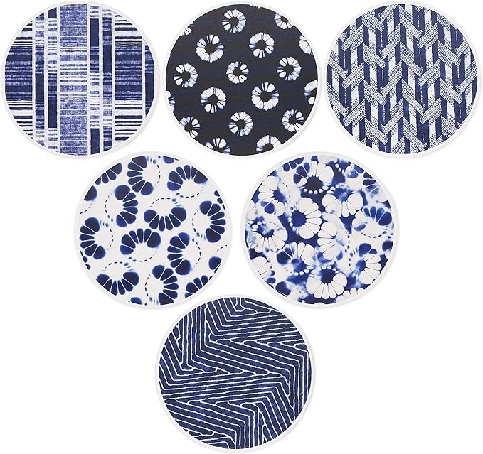 AD Set of 6 Coasters for Drinks Absorbing Round Ceramic Stone Coaster by AD