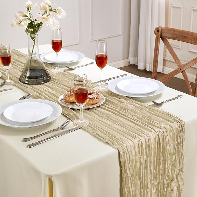 AGIRL 6 Pack Beige Cheesecloth Table Runner 10FT Fall Boho Gauze Home Decor | by AGIRL