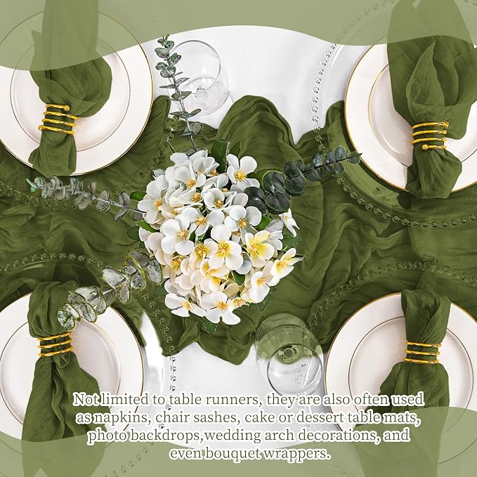 8 Pack Olive Green Table Runner 17 x 108inch Cheesecloth Table Runner Boho - Image 7