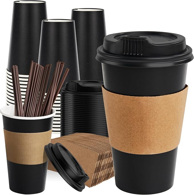 RACETOP 16 oz 100 Pack Black Disposable Coffee Cups by RACETOP
