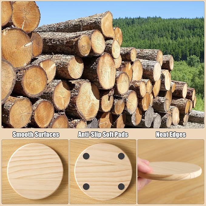 24 Pack 4 Inch Unfinished Round Wood Coasters - Image 3