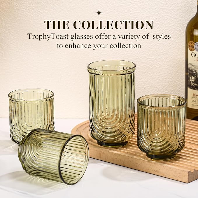 Green Vintage Drinking Glasses Set of 6-17oz Hand-Blown Highball Ribbed - Image 7