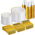 WELLIFE 600 PCS Gold & White Disposable Dinnerware Set by WELLIFE