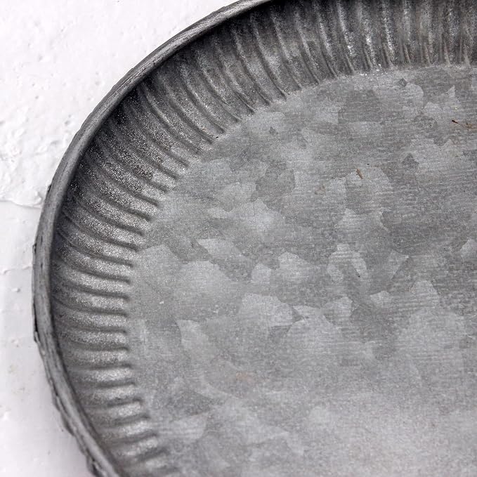 Funerom 9.8 inch Small Round Galvanized Metal Tray Decorative Tray Corrugated - Image 6