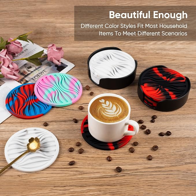 6 Pcs Rubber Drink Coasters Holder Silicone Cup Mat Outdoor Plastic Coaster | - Image 5