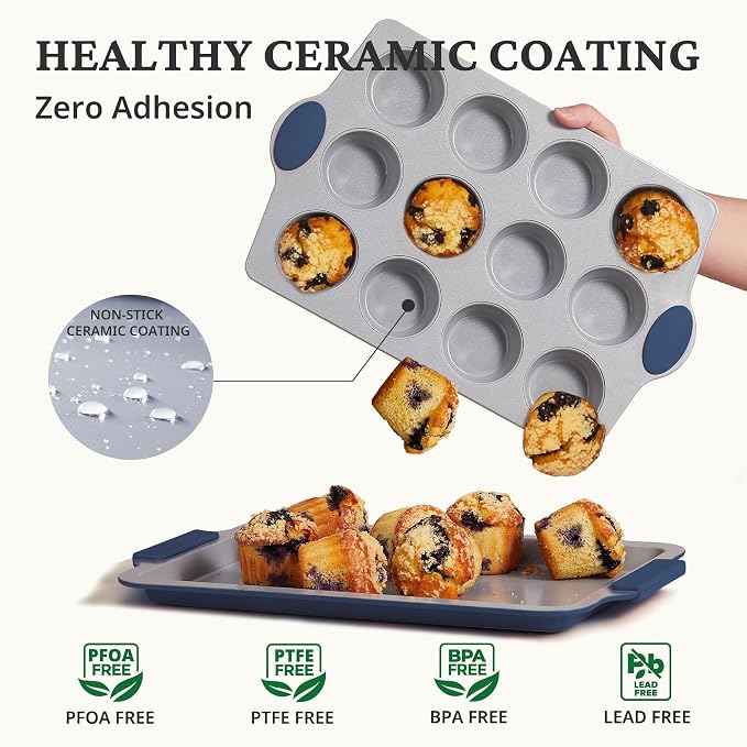 BRONYPRO Ceramic Muffin Pan, 12-Cup Nonstick Aluminized Steel Cupcake Pans - Image 2