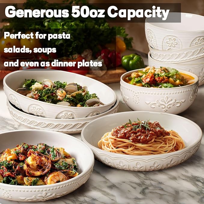Pasta Bowls, 50oz Large Salad Serving Bowls, 9.75'' Plates Bowl Set of 4 - Image 6
