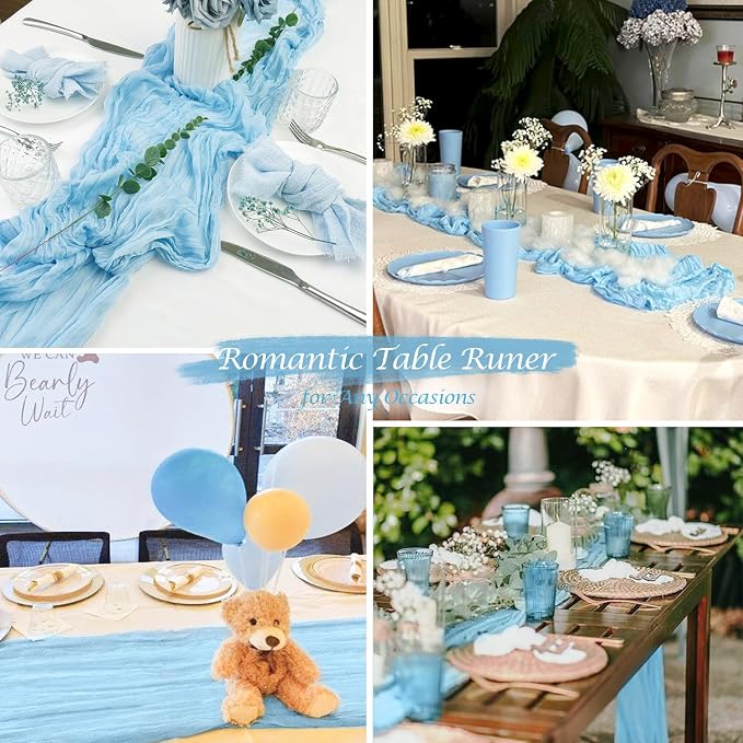 3 Pack Baby Blue Cheesecloth Table Runner 35x120 Inch Boho Semi Sheer Boho - Image 9