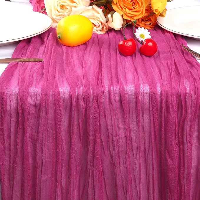 12 Pack Hot Pink Cheesecloth Table Runner 35 x 120 Inch | Boho Gauze Fabric - Image 3