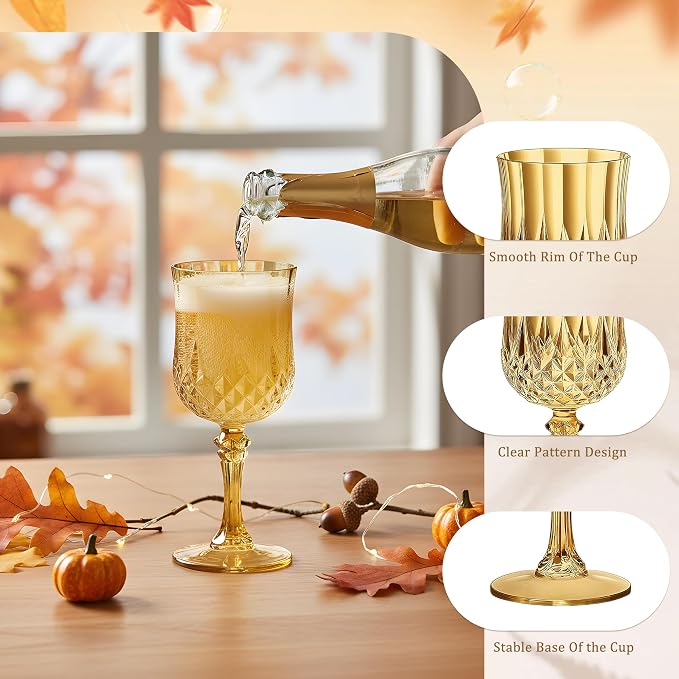 7OZ Plastic Wine Glasses, Reusable Vintage Goblets Unbreakable Drinking Glasses - Image 6