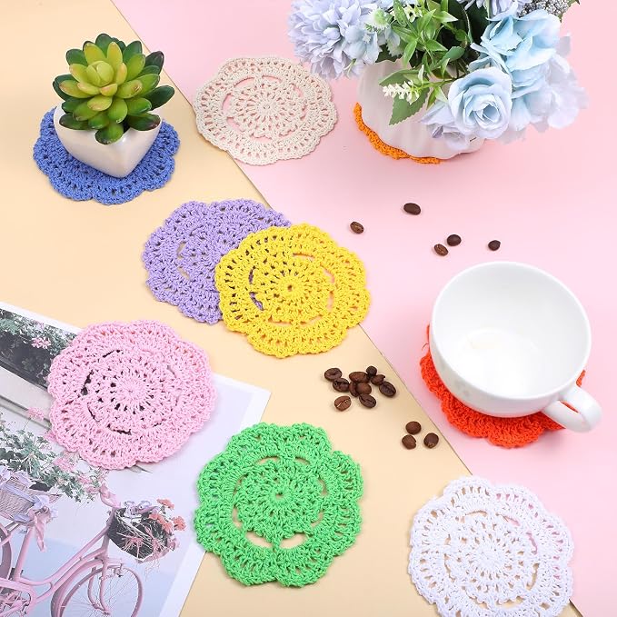 12 Pcs 4 Inch Crochet Lace Crochet Doilies Flower Shape Round Placemats - Image 4