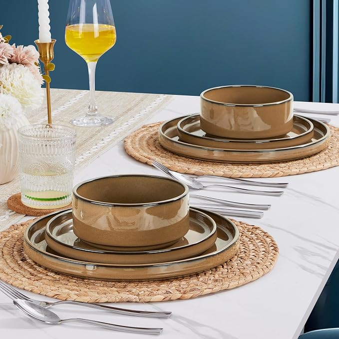LIANYU 24 Piece Stoneware Dinnerware, Plates and Bowls Dishes Set - Image 6