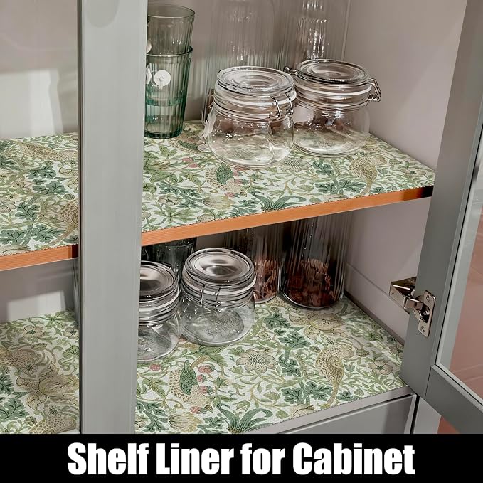 Bird Floral Drawer Shelf Liner for Kitchen Green 15.7IN x 10FT | Non Adhesive - Image 6