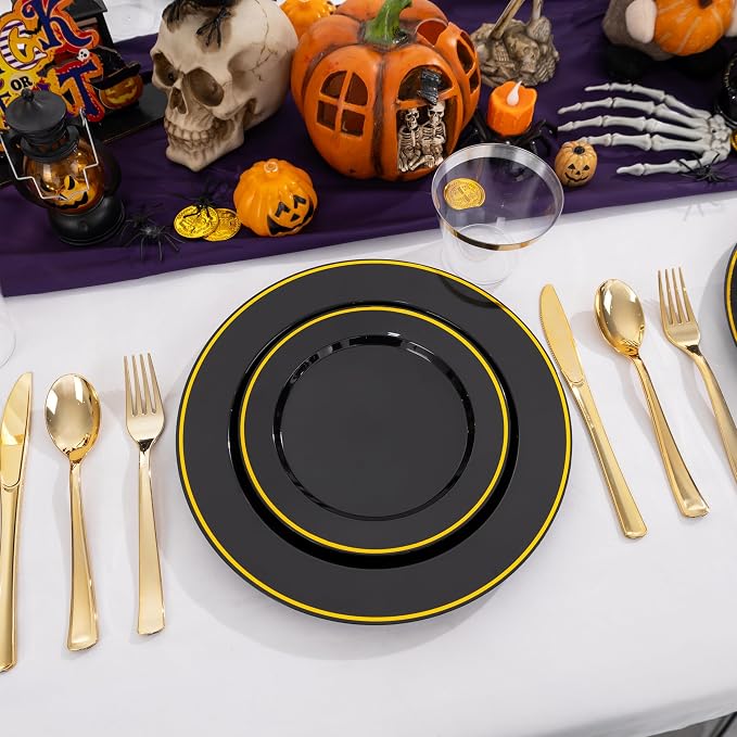 SUT 350-Piece Black and Gold Disposable Plates - Image 2