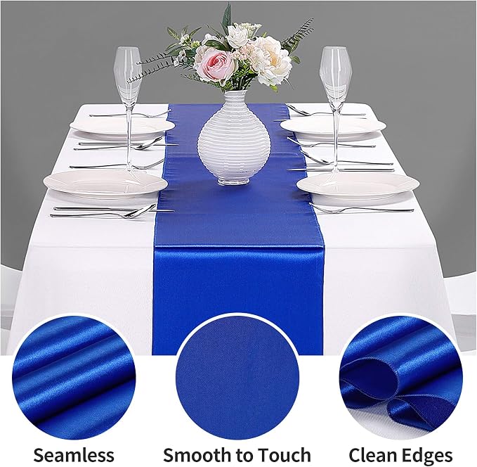 10-Pack Satin Table Runner Royal Blue 12 x 108 inches Long, Table Runners - Image 3