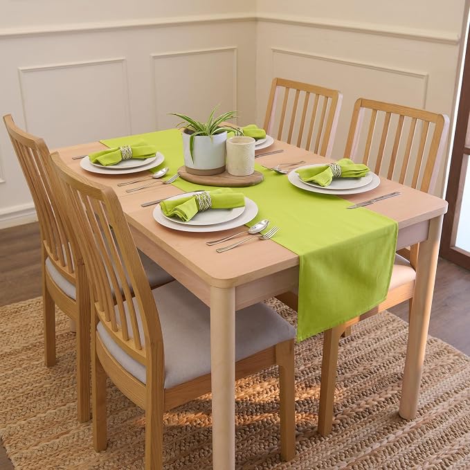 Encasa XO Table Runner, Cotton Canvas Dining Runner 13"x91" | Lime Green - Image 2