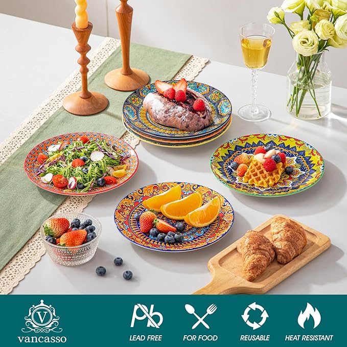 vancasso Colorful Dessert Plates Set of 6, 8.5 Inch Ceramic Salad Plates | Boho - Image 3