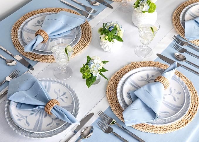 Solino Home 100% Pure Linen Dining Table Runner White Hemstitch, 14 x 36 in | - Image 4