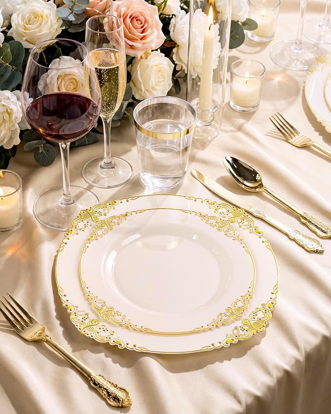 Nervure 100Pcs 10.25'' Ivory Plastic Plates, Party Plates - Image 7
