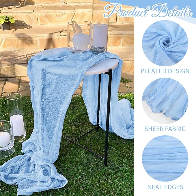 10 Pack Light Blue Cheesecloth Table Runner 17x108 Inch Boho Gauze Cheese Cloth - Image 3
