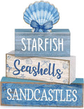 Moucuny 4 Pcs Nautical Beach Decor Shell Tiered Tray Decoration Blue Bow Table by Moucuny