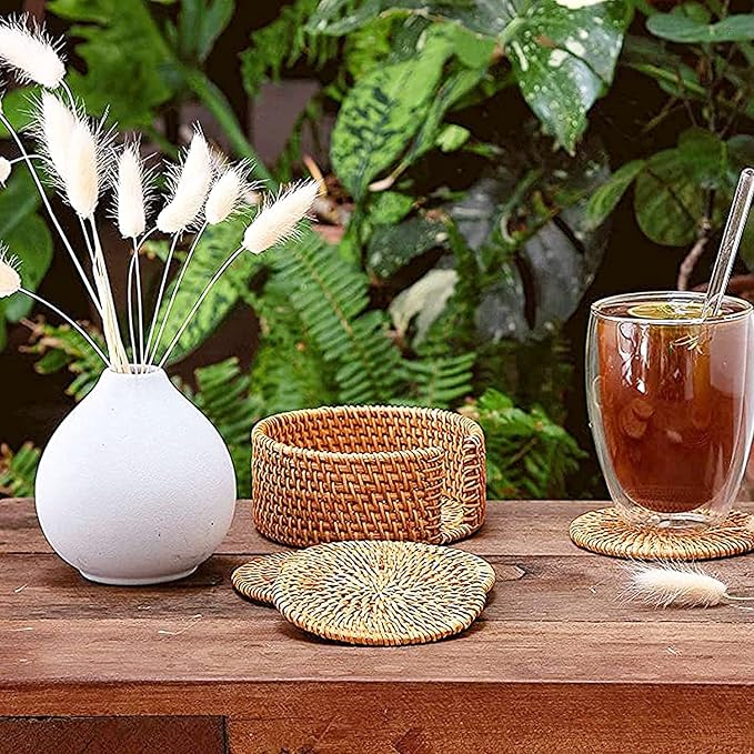 Handmade Natural Rattan Coasters - Image 6