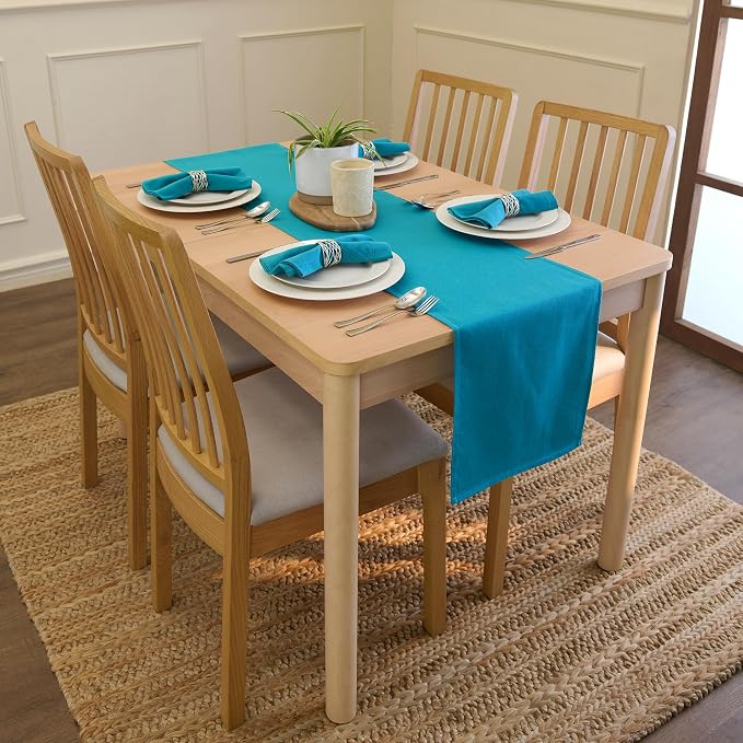 Encasa XO Table Runner, Cotton Canvas Dining Runner 13"x91" | Azul Blue - Image 2