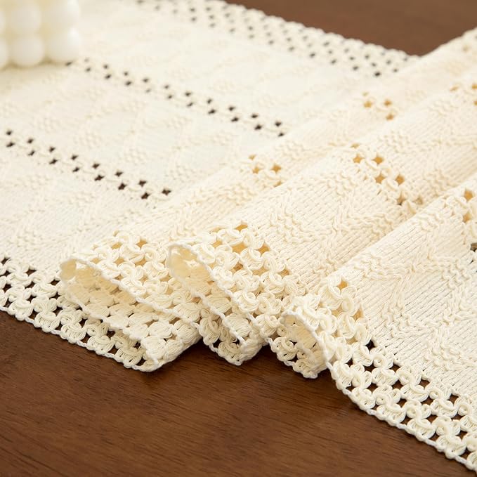 Boho Cream Table Runner, 12x72 Inches | Tassels, Summer Farmhouse, Woven Cotton - Image 3