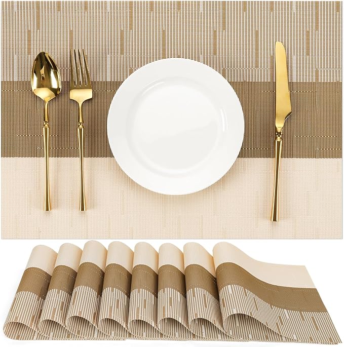 Placemats Set of 8, Vinyl Woven Heat-Resistant Place Mats | Washable Wipeable by Chitomars
